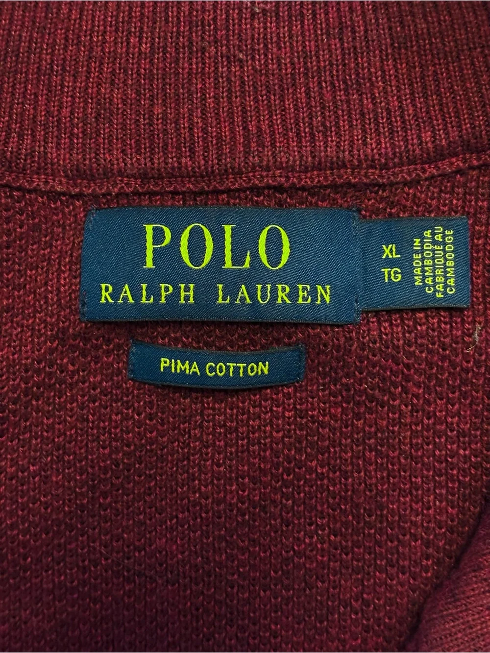 Polo Ralph Lauren 1/2 Zip Textured Knit Sweater Burgundy Blue Pony XL EUC